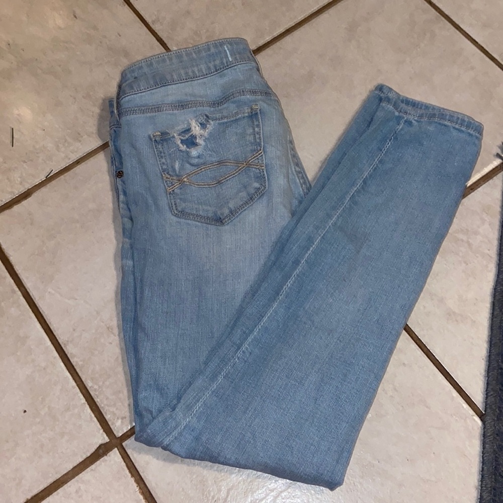 A&F super skinny light wash distressed jeans